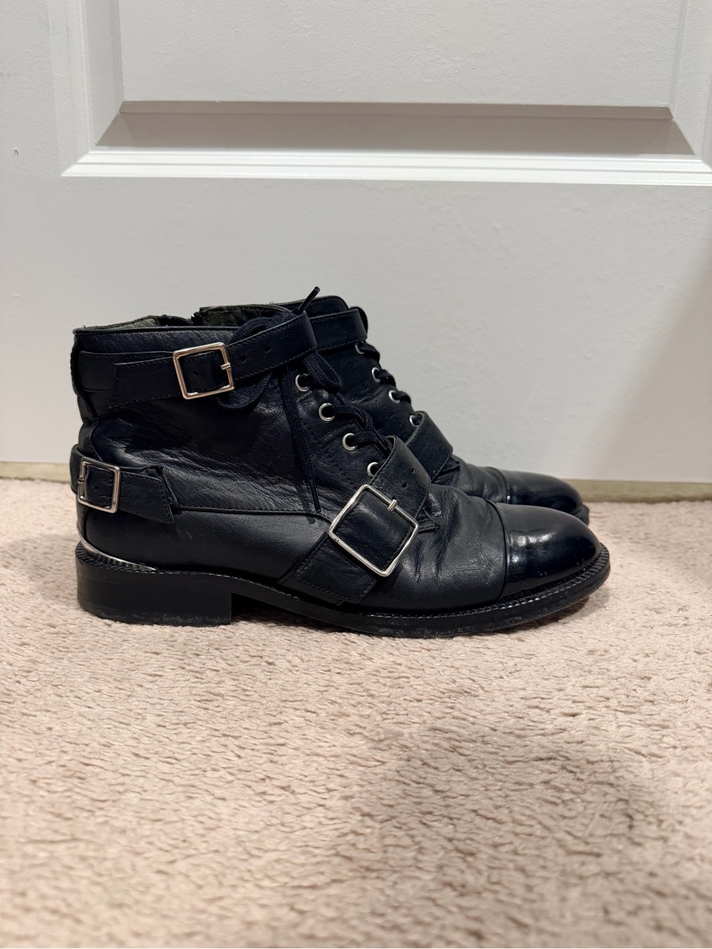 The Kooples Leather Buckle Lace-Up Ankle Boots size 40
